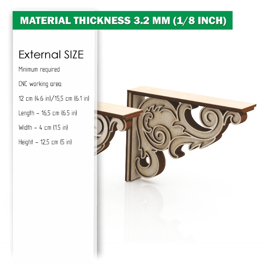 DXF, SVG files for laser Decorative Rustic Corbel, Two different designs, Home Decor, Glowforge, Material thickness 1/8 inch (3.2 mm)