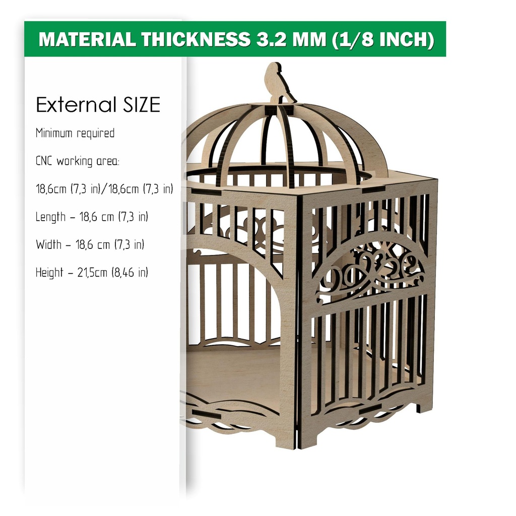 DXF, SVG files for laser Decorative french wooden bird cage, Wedding decor, Glowforge ready, Material thickness 3.2 mm (1/8 inch)