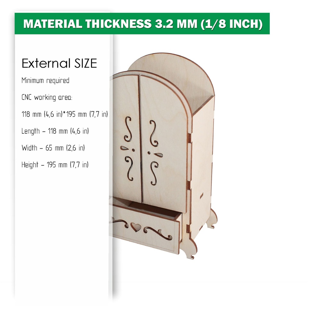 DXF, SVG files for laser Desk organizer set, Pen Holder, Doll Cupboard, Closet, Wardrobe, Flower box, Material thickness 3.2 mm