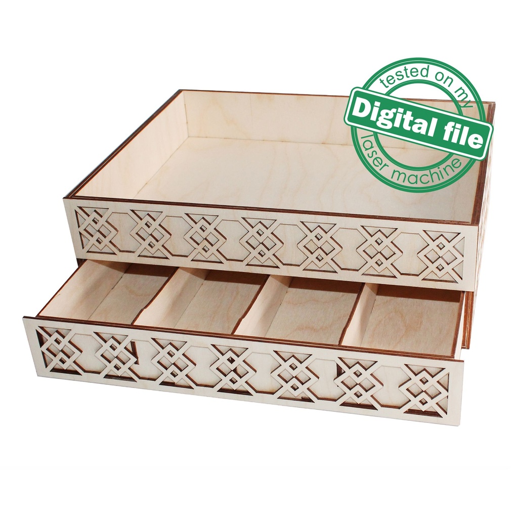 DXF, SVG files for laser Kitchen Tray, Cutlery box, Tiered cutlery drawer with openwork carving, Material thickness 3.2