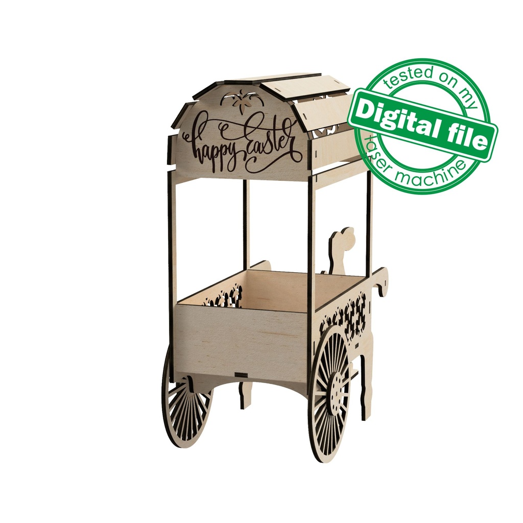 DXF, SVG files for laser Easter Bunny with cart Candy Cart, Vector projects, Glowforge, Material thickness 1/8 inch (3.2 mm)