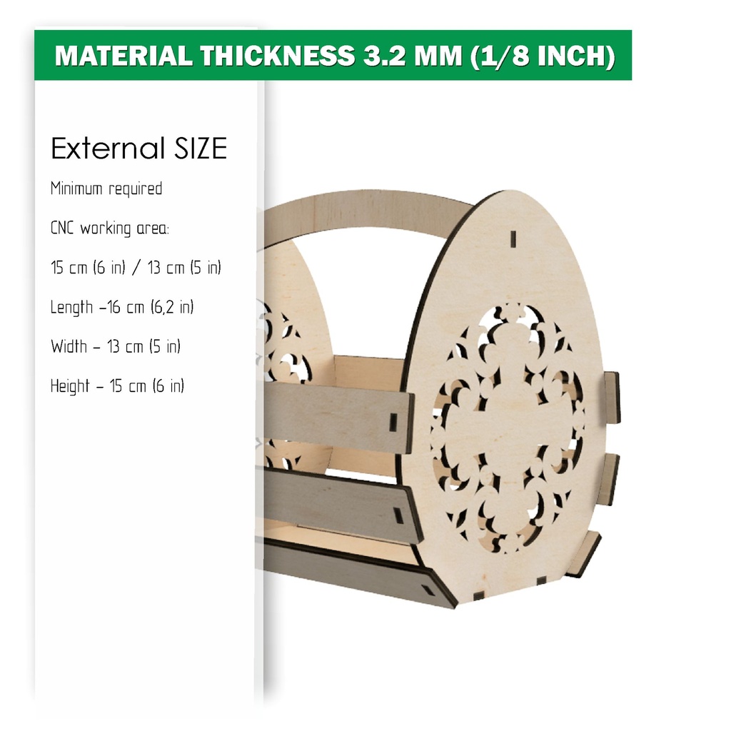 DXF, SVG files for laser Easter basket Carved egg, Egg Hunter, Vector project, Glowforge, Material thickness 1/8 inch (3.2 mm)