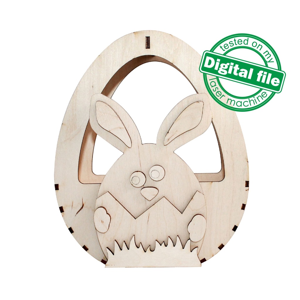 DXF, SVG files for laser Easter basket Cute Bunny, Egg Hunter, Vector project, Glowforge, Material thickness 1/8 inch (3.2 mm)