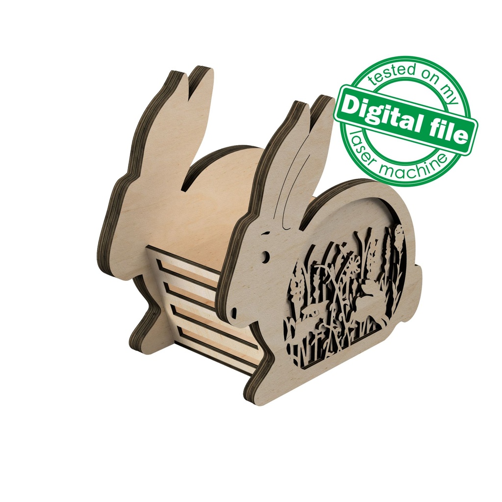 DXF, SVG files for laser Easter box Cute Bunny, 2 different designs, basket for fruit, treats, bread, Easter decor, Material 3.2mm (1/8'')