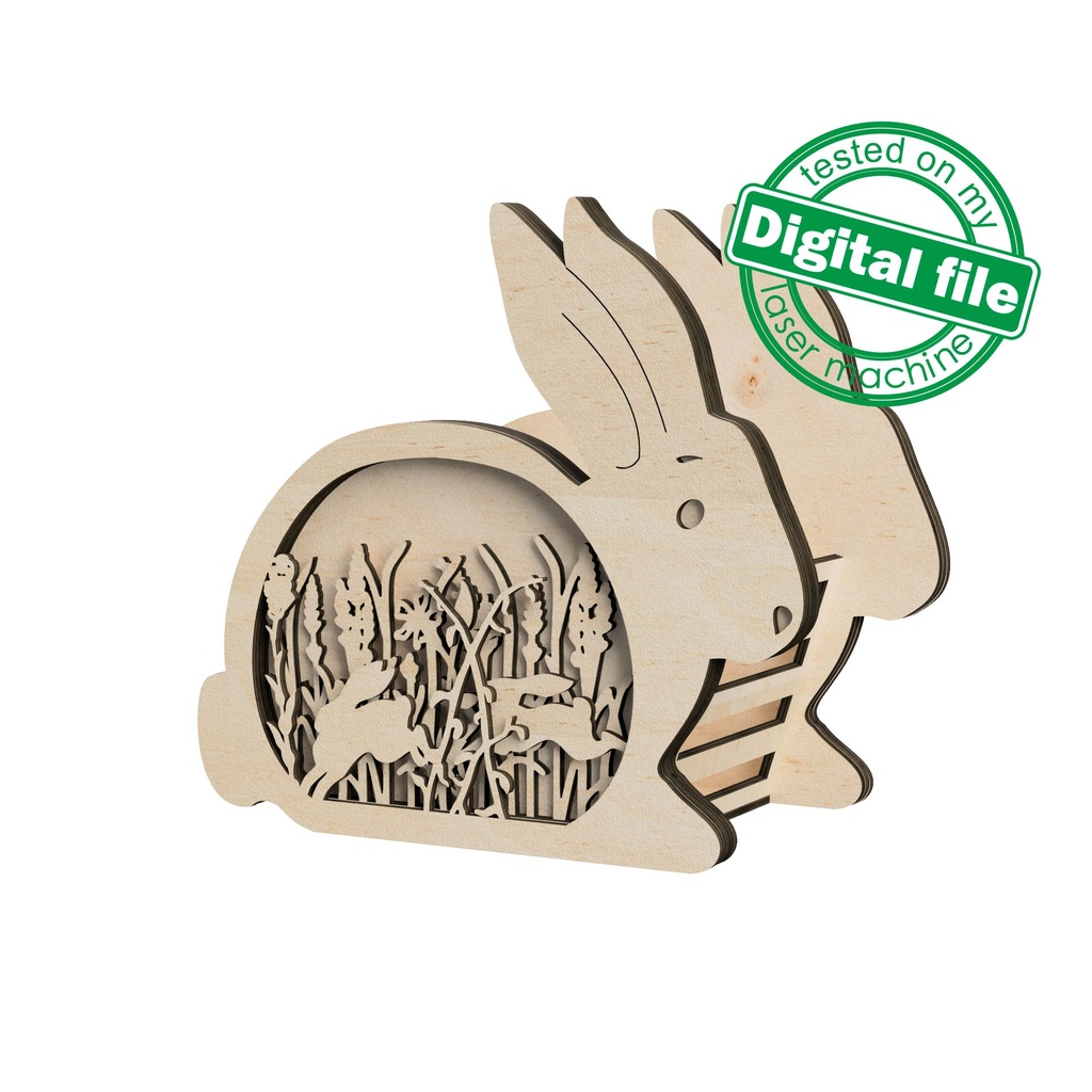 DXF, SVG files for laser Easter box Cute Bunny, 2 different designs, basket for fruit, treats, bread, Easter decor, Material 3.2mm (1/8'')