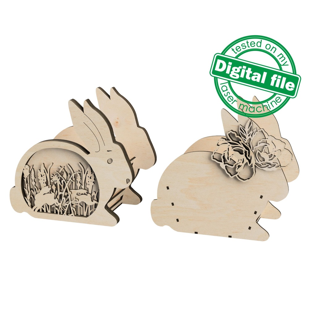 DXF, SVG files for laser Easter box Cute Bunny, 2 different designs, basket for fruit, treats, bread, Easter decor, Material 3.2mm (1/8'')