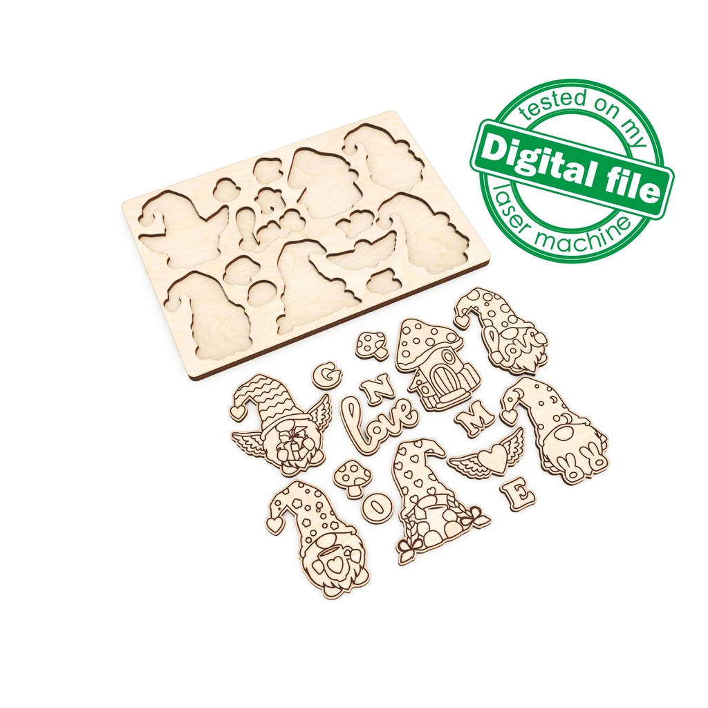 DXF, SVG, PDF files for laser cut Puzzle, Paint your own Gnomes, Ready to paint, Kids craft and activity, Montessori puzzles diy, engraving