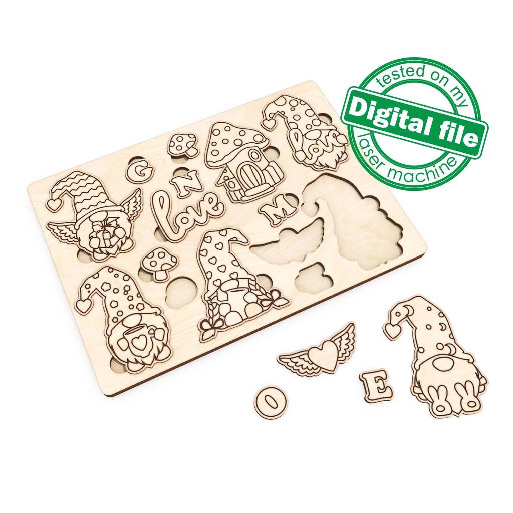 DXF, SVG, PDF files for laser cut Puzzle, Paint your own Gnomes, Ready to paint, Kids craft and activity, Montessori puzzles diy, engraving