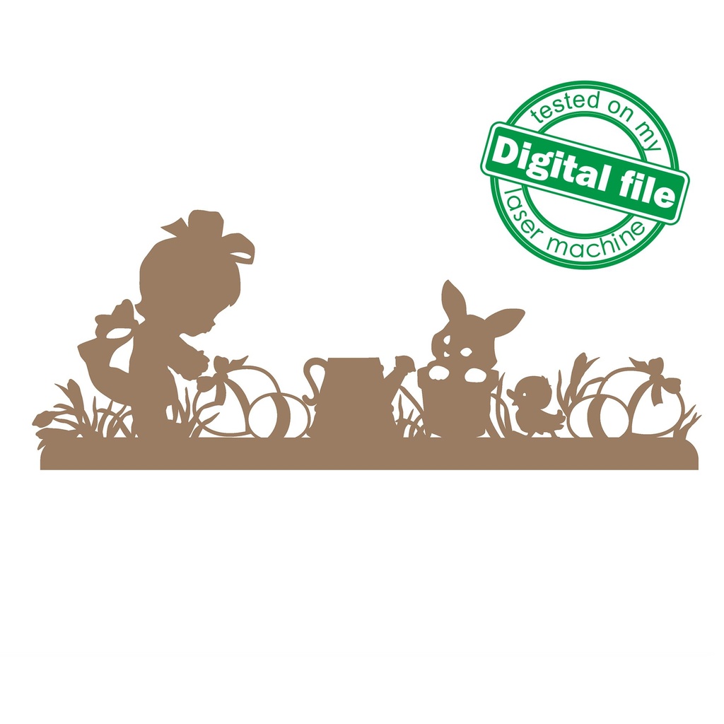 DXF, SVG files for laser Easter decoration, vintage image children collect eggs, Different Material 1/8 inch (3,2 mm), 1/4 inch (6,4 mm)