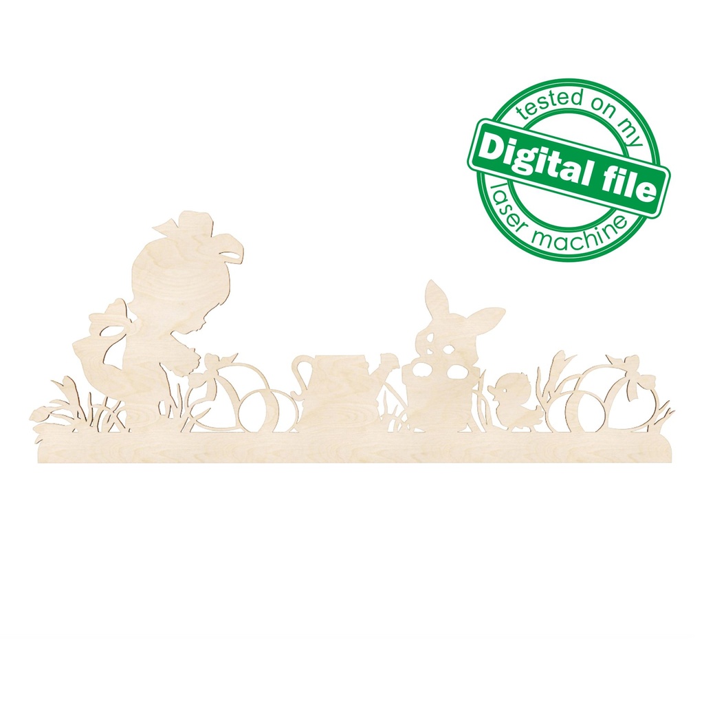 DXF, SVG files for laser Easter decoration, vintage image children collect eggs, Different Material 1/8 inch (3,2 mm), 1/4 inch (6,4 mm)