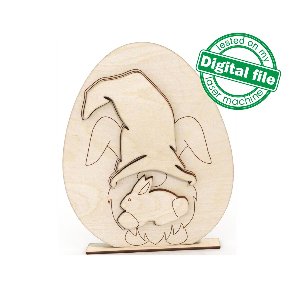 DXF, SVG files for laser Easter egg with rabbit gnome Cutout, Shape, Paint by Line,Glowforge, Mantel decoration, Individual Arm Add-Ons