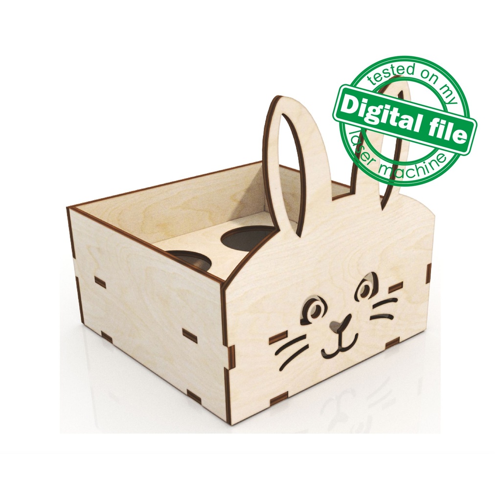 DXF, SVG files for laser Easter eggs stand Bunny with bow, 2 different designs, Wooden box, Glowforge, Easter decor, Material 3.2mm (1/8'')