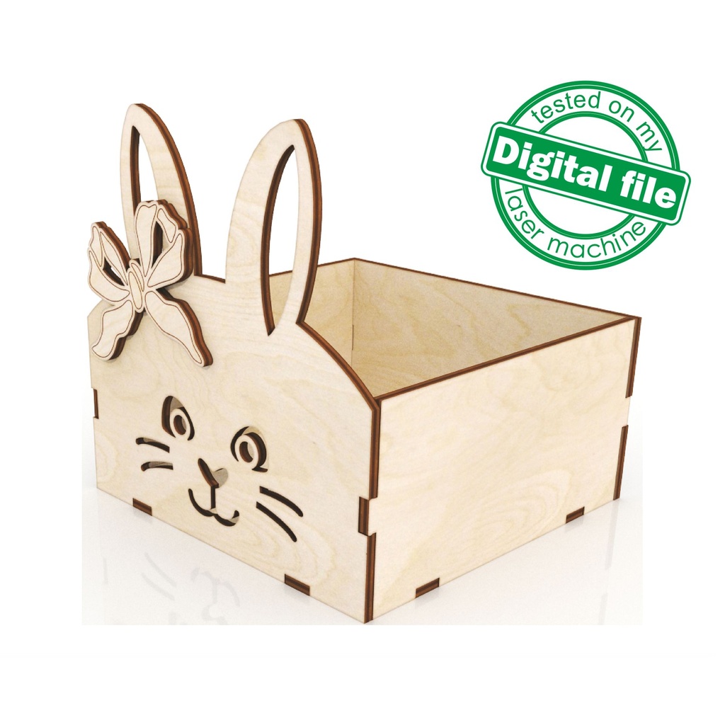 DXF, SVG files for laser Easter eggs stand Bunny with bow, 2 different designs, Wooden box, Glowforge, Easter decor, Material 3.2mm (1/8'')