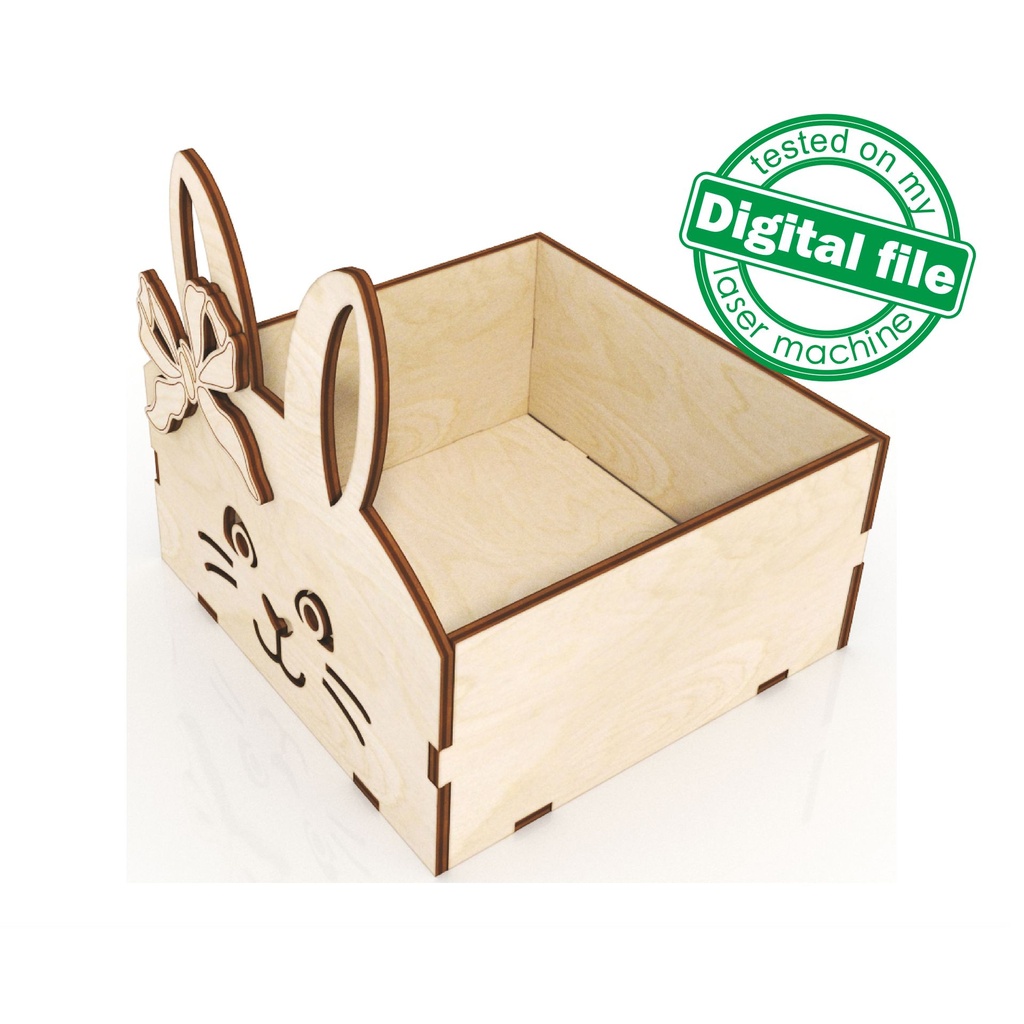 DXF, SVG files for laser Easter eggs stand Bunny with bow, 2 different designs, Wooden box, Glowforge, Easter decor, Material 3.2mm (1/8'')