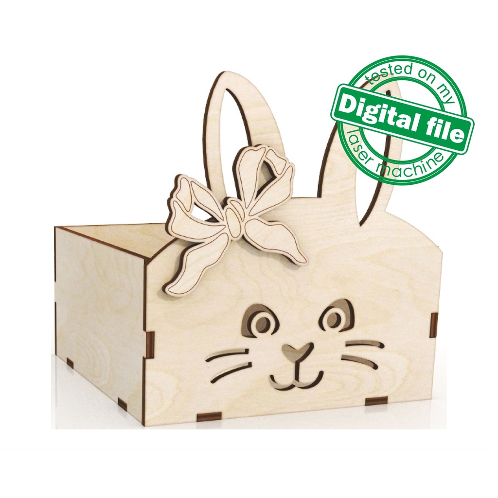 DXF, SVG files for laser Easter eggs stand Bunny with bow, 2 different designs, Wooden box, Glowforge, Easter decor, Material 3.2mm (1/8'')
