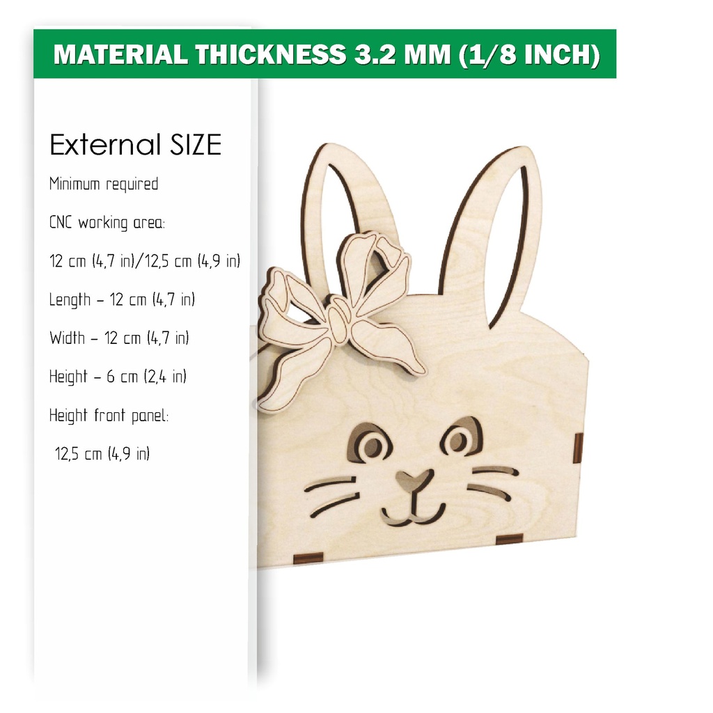 DXF, SVG files for laser Easter eggs stand Bunny with bow, 2 different designs, Wooden box, Glowforge, Easter decor, Material 3.2mm (1/8'')