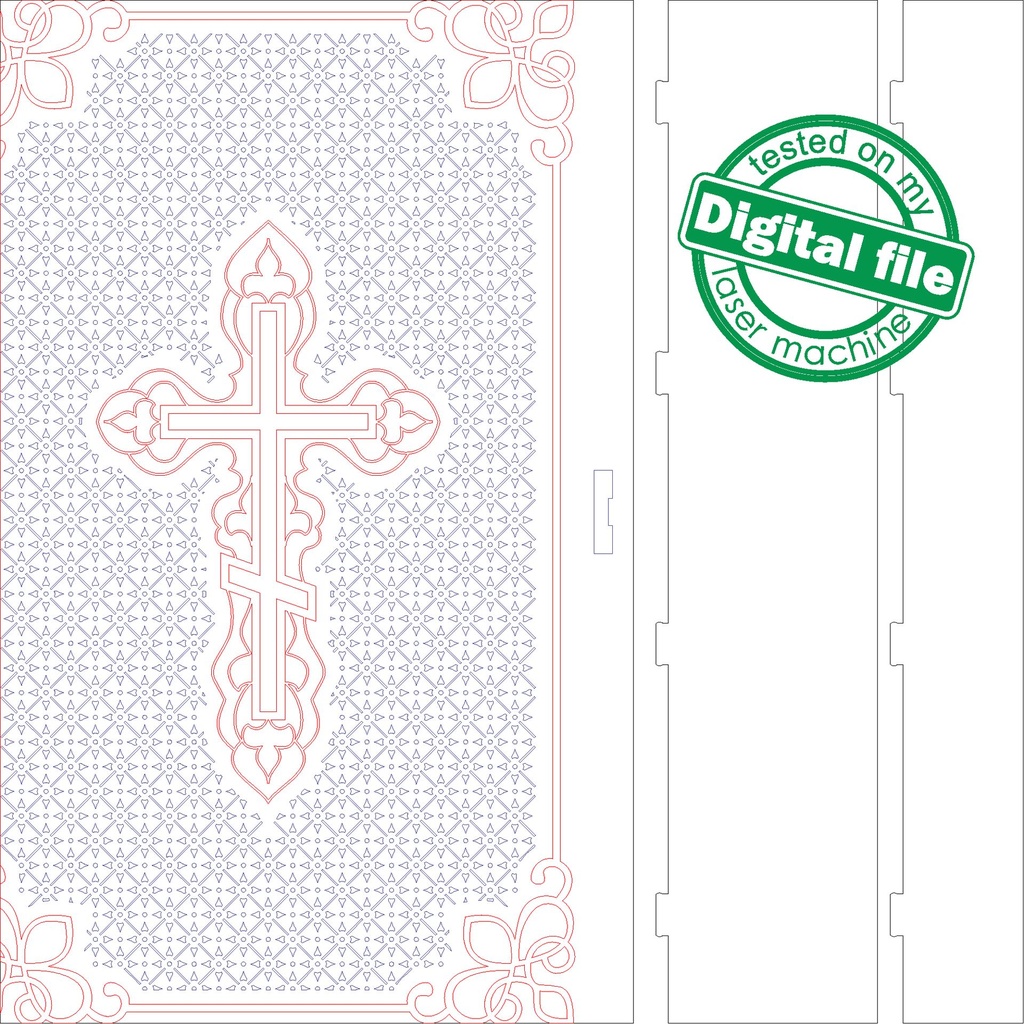 DXF, SVG files for laser Gift Book box Holy bible, living hinge, flexible plywood, Glowforge, Material thickness 1/8 inch (3.2 mm)