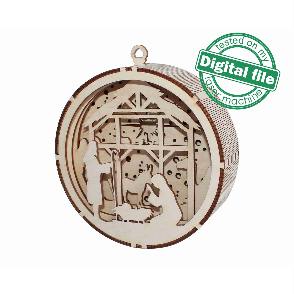 DXF, SVG files for laser Gift Box and Light-Up 3D Christmas Ornament, Multilayered Ornament, Baby Jesus, Nativity Scene,Deva Maria,bethlehem