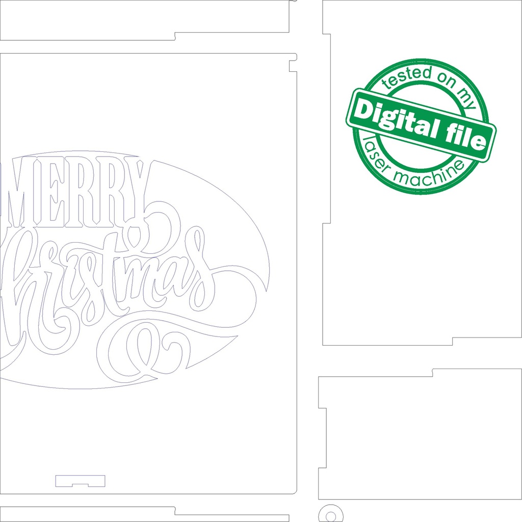 DXF, SVG files for laser Gift box Merry Christmas, Calligraphy, Holy Night, Glowforge, Material thickness 1/8 inch (3.2 mm)