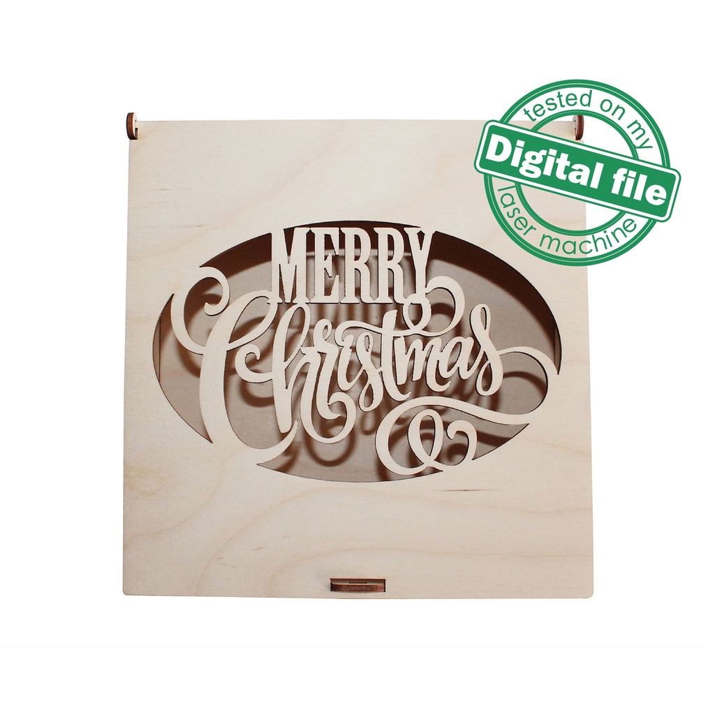 DXF, SVG files for laser Gift box Merry Christmas, Calligraphy, Holy Night, Glowforge, Material thickness 1/8 inch (3.2 mm)