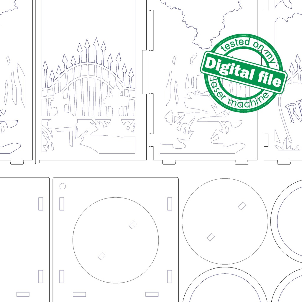 DXF, SVG files for laser Halloween Candle Frame, Candle lantern with opening door, Glowforge, Material thickness 1/8 inch (3.2 mm)