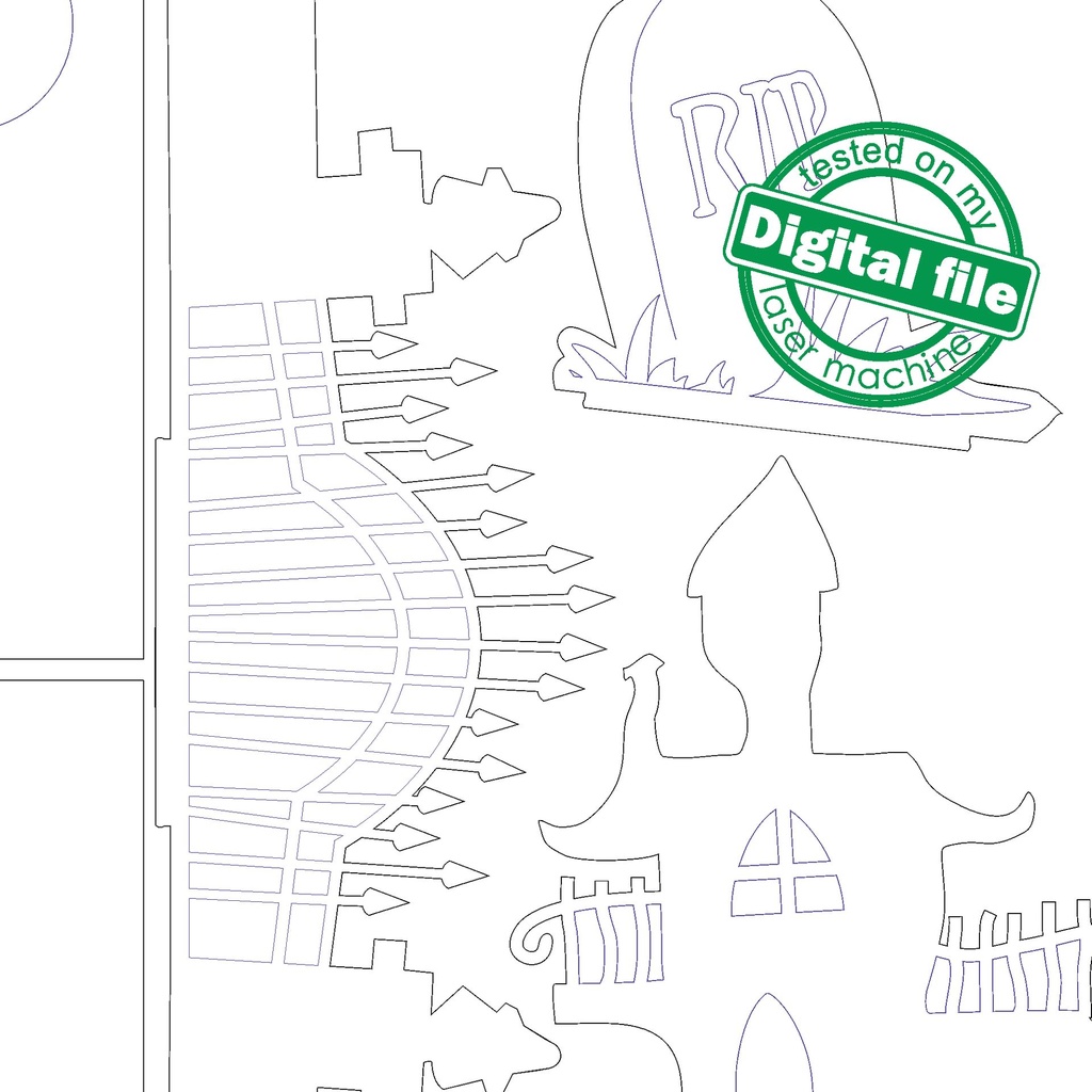 DXF, SVG files for laser Halloween Candle holders, Old castle, Cemetery, Graves, Scary Trees, Material thickness 1/8 inch (3.2 mm)