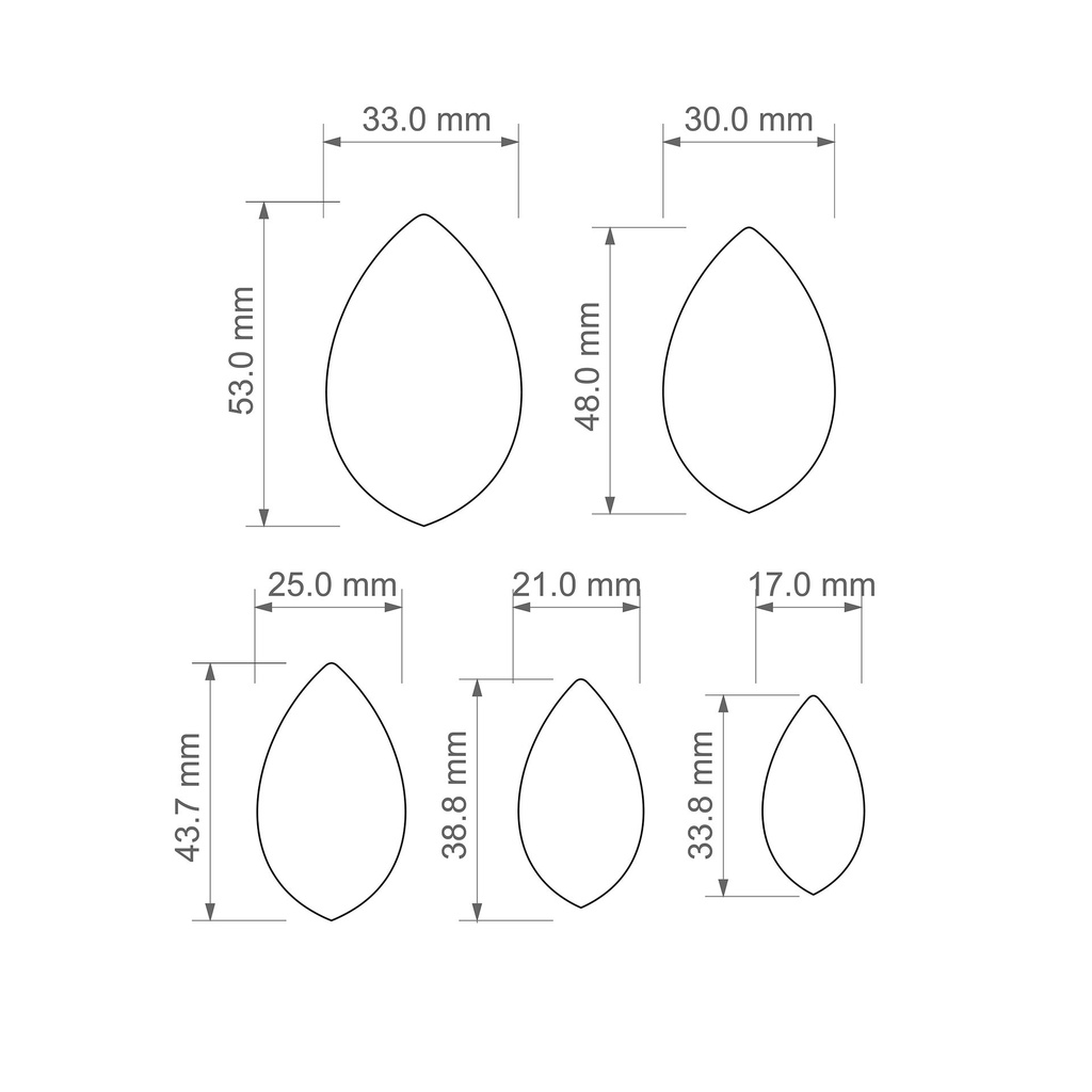 Basic Shapes Leaf, 5 Sizes, Very strong edge, robust design, Digital STL File For 3D Printing, Polymer Clay Cutter, Earrings