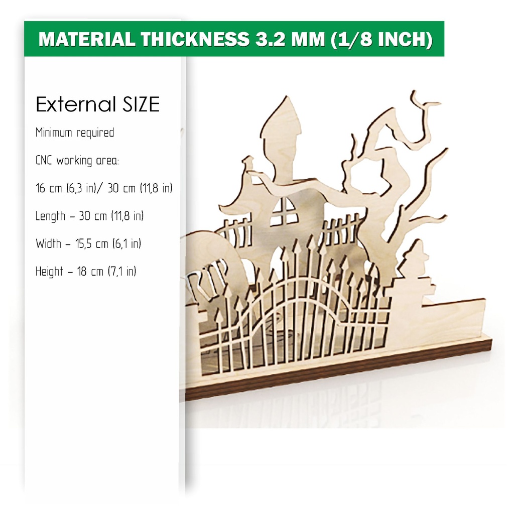 DXF, SVG files for laser Halloween Candle holders, Old castle, Cemetery, Graves, Scary Trees, Material thickness 1/8 inch (3.2 mm)