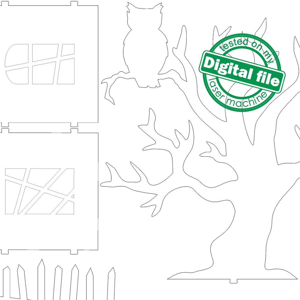 DXF, SVG files for laser Halloween Candy House, Vector project, Glowforge, Material thickness 1/8 inch (3.2 mm)