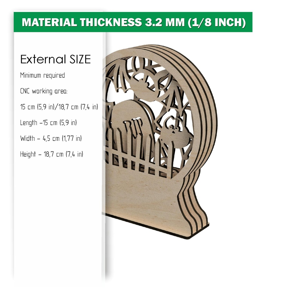 DXF, SVG files for laser Halloween Decoration idea "RIP", Cemetery, Graves, Bat, Spider, Fence, Cobweb, Material thickness 1/8 inch (3.2 mm)
