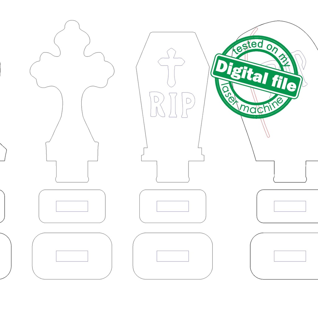 DXF, SVG files for laser Halloween Gravestones, 5 Different Design, Vector project, Glowforge, Material thickness 1/8 inch (3.2 mm)