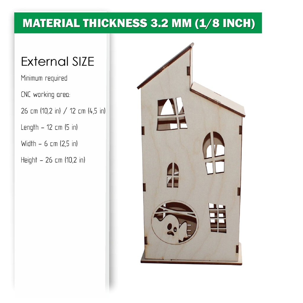 DXF, SVG files for laser Halloween Haunted House Ghost, Candy bar decor, Vector project, Glowforge, Material thickness 1/8 inch (3.2 mm)
