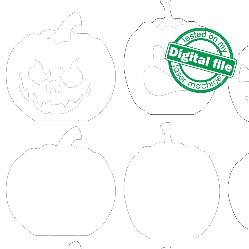 DXF, SVG files for laser Halloween Scary Pumpkins, 4 Different Design, Vector project, Glowforge, Material thickness 1/8 inch (3.2 mm)