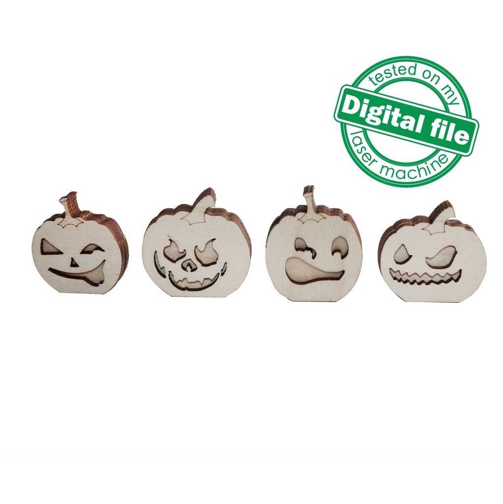 DXF, SVG files for laser Halloween Scary Pumpkins, 4 Different Design, Vector project, Glowforge, Material thickness 1/8 inch (3.2 mm)