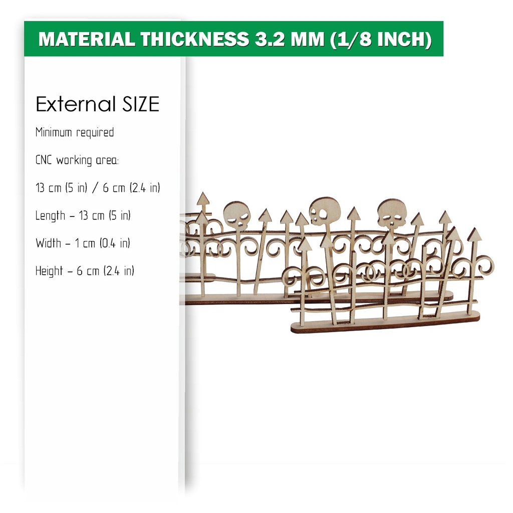 DXF, SVG files for laser Halloween Skull Fence, 5 Different Design, Vector project, Glowforge, Material thickness 1/8 inch (3.2 mm)