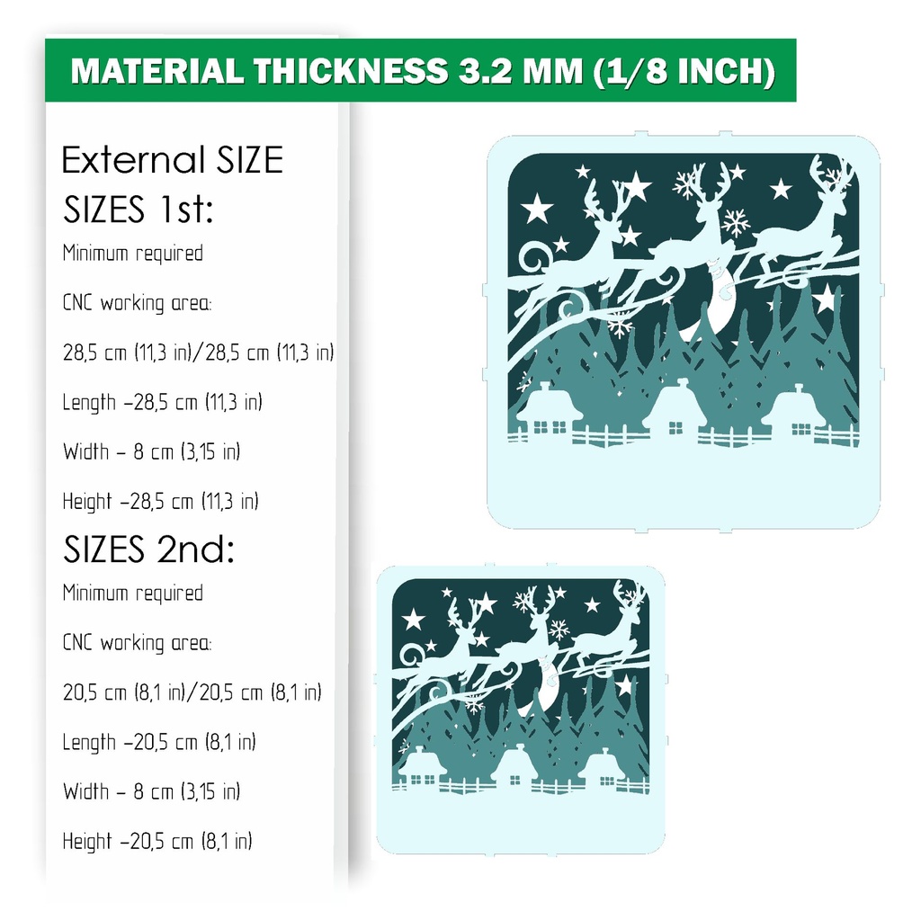 DXF, SVG files for laser Light box Christmas Village, Flying reindeer, Light-up Christmas, Glowforge, Material thickness 1/8 inch (3.2 mm)