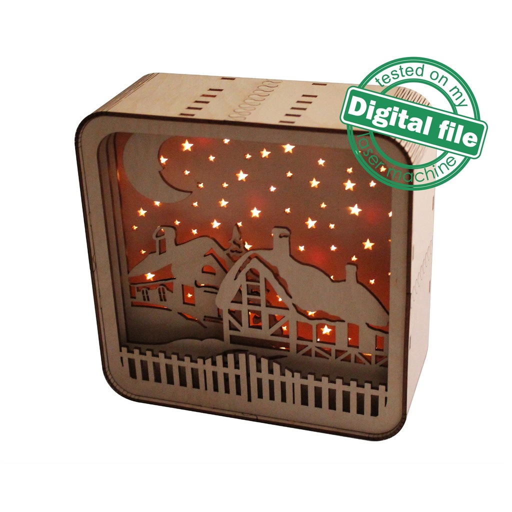 DXF, SVG files for laser Light box Christmas Village, Shadow box, Light-up Christmas, Glowforge, Material thickness 1/8 inch (3.2 mm)