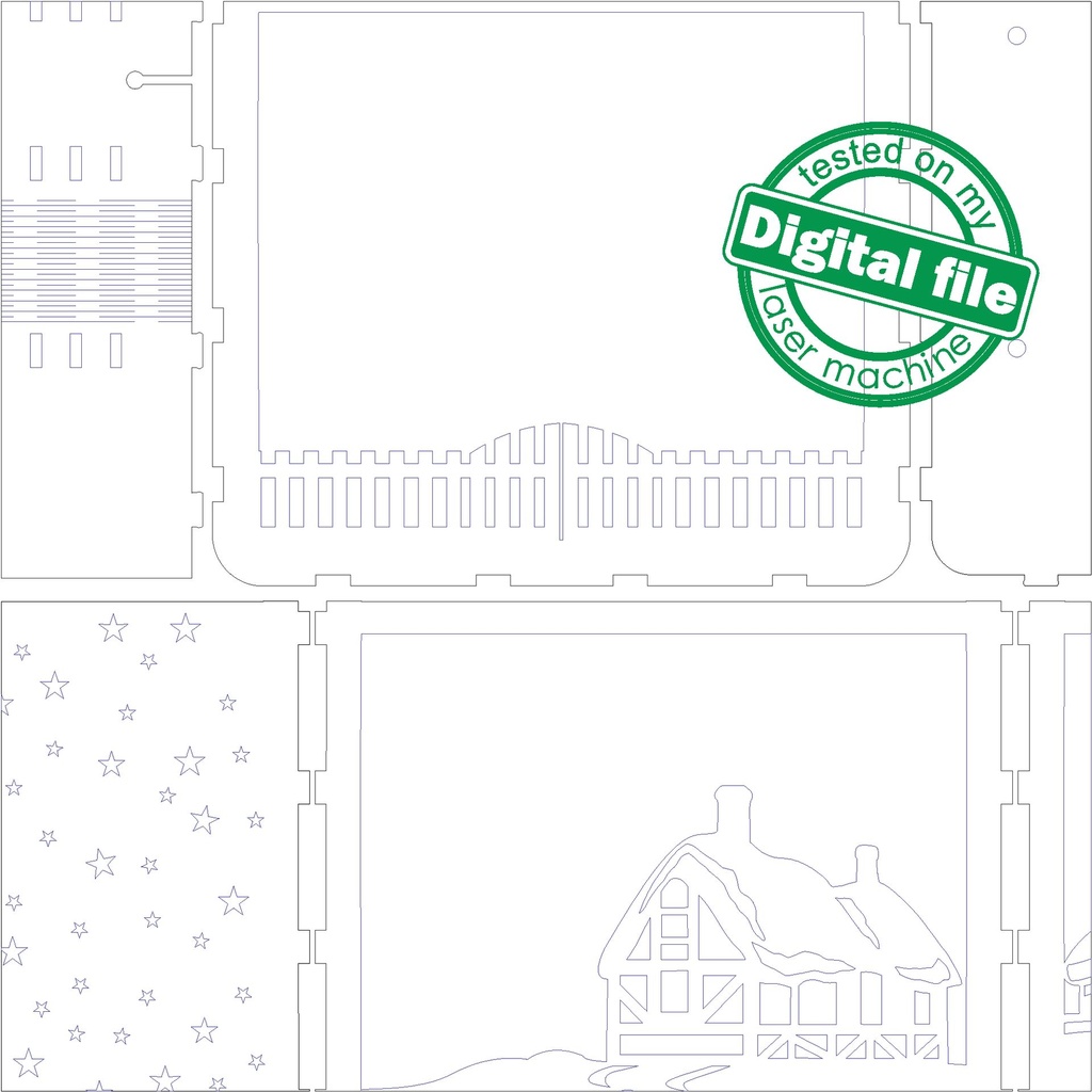 DXF, SVG files for laser Light box Christmas Village, Shadow box, Light-up Christmas, Glowforge, Material thickness 1/8 inch (3.2 mm)