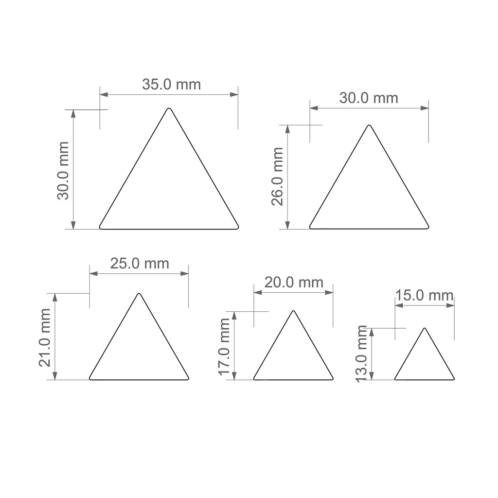 Basic Shapes Triangle, 5 Sizes, Very strong edge, robust design, Digital STL File For 3D Printing, Polymer Clay Cutter, Earrings