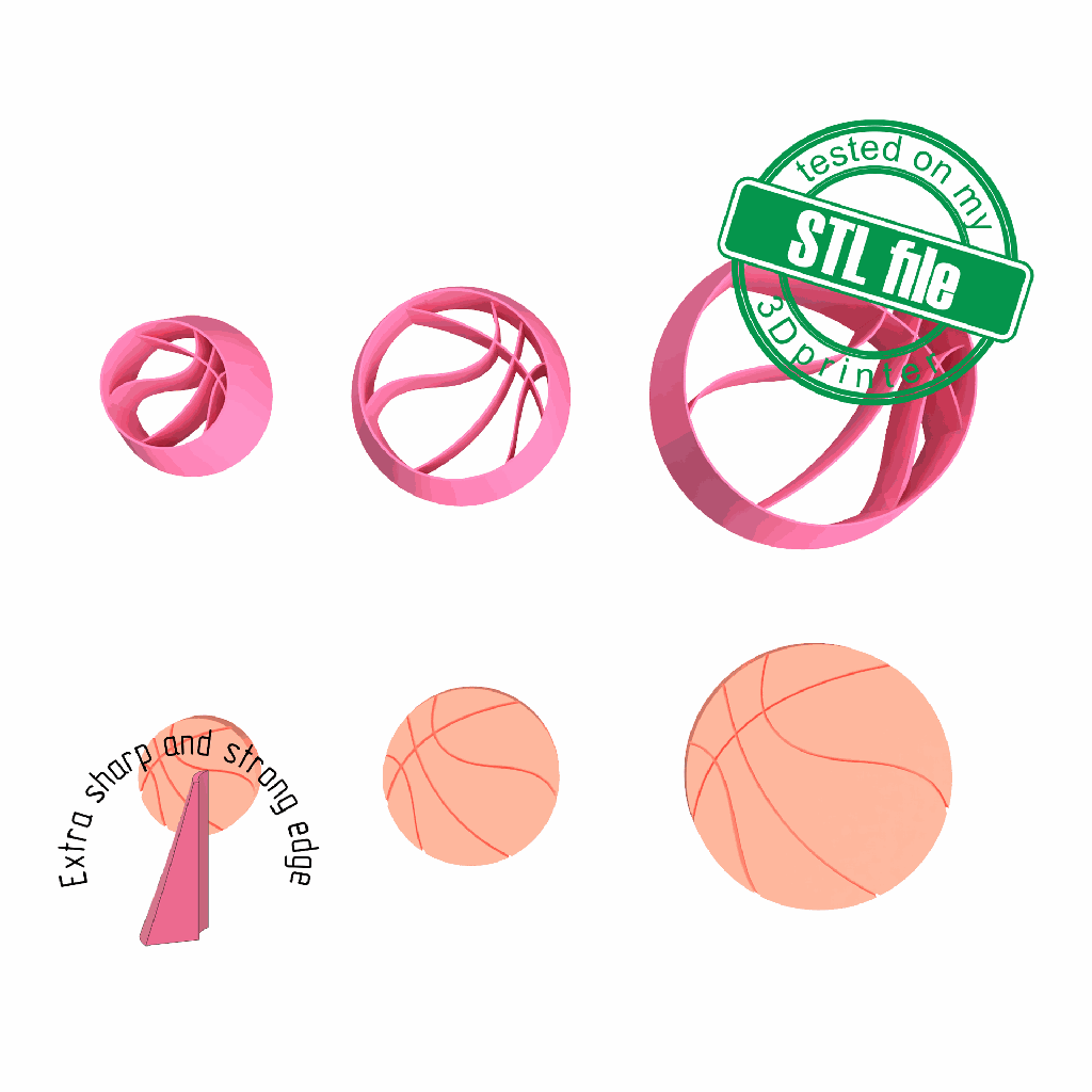 Basketball ball, Football mom collection, 3 Sizes, Digital STL File For 3D Printing,Polymer Clay Cutter,Earrings, Cookie, sharp, strong edge