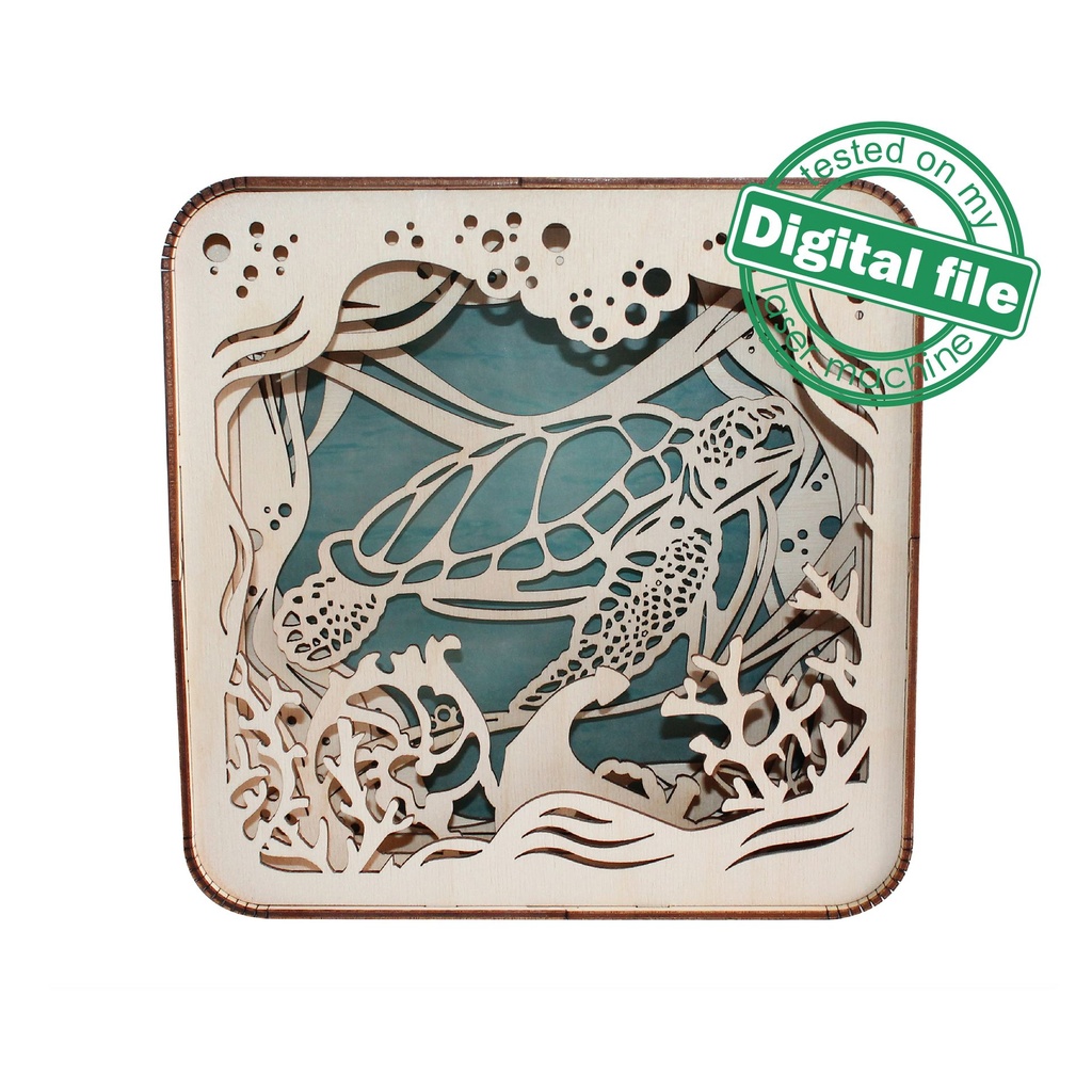 DXF, SVG files for laser Light box Sea Turtle, Glowforge, Material thickness 1/8 inch (3.2 mm), Light decor, Layered Ornament pattern