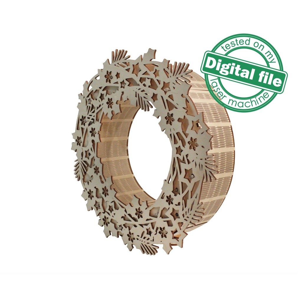 DXF, SVG files for laser Light-Up Christmas wreath, Led strip, Glowforge, Material thickness 1/8 inch (3.2 mm)