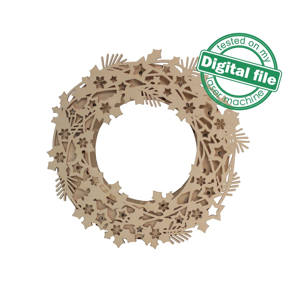 DXF, SVG files for laser Light-Up Christmas wreath, Led strip, Glowforge, Material thickness 1/8 inch (3.2 mm)