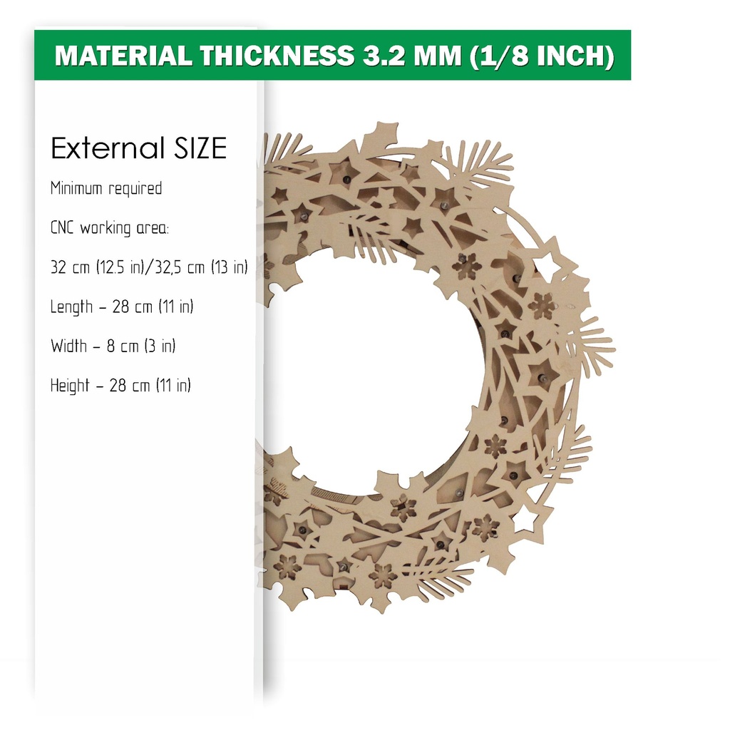 DXF, SVG files for laser Light-Up Christmas wreath, Led strip, Glowforge, Material thickness 1/8 inch (3.2 mm)