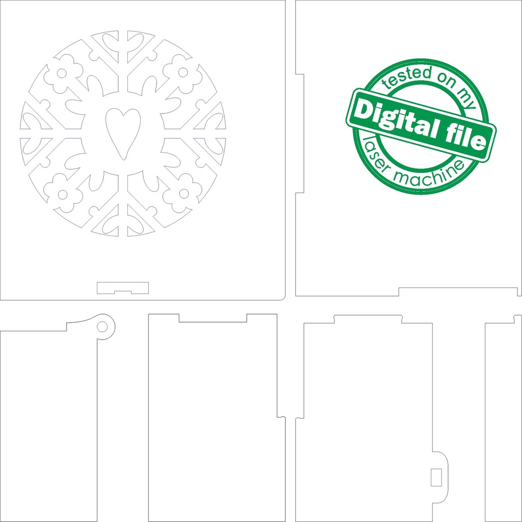 DXF, SVG files for laser Lovely Christmas, Christmas gift box, Snowflake with a heart, Glowforge, Material thickness 3.2 mm