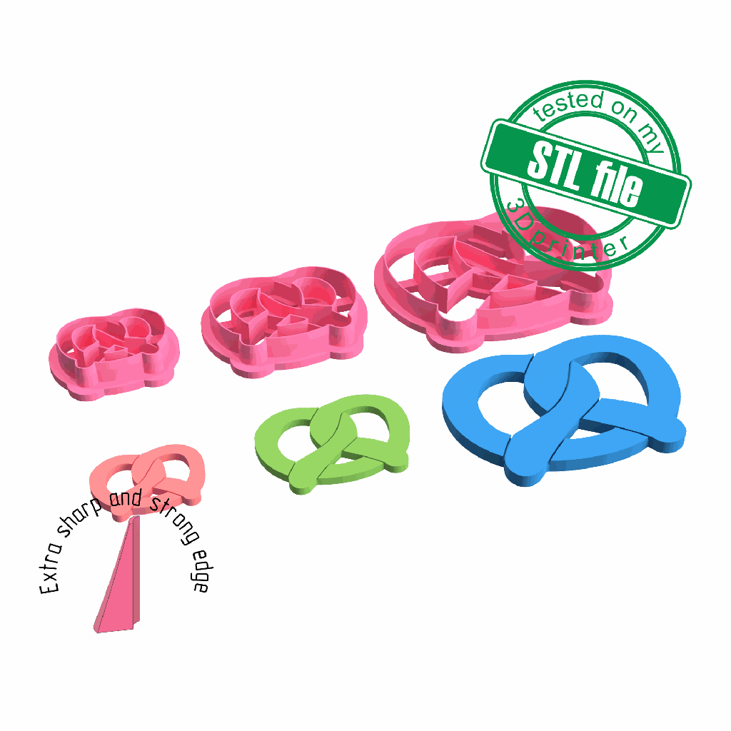 Bretzel, Winter, Christmas, New Year, 3 Sizes, Digital STL File For 3D Printing, Polymer Clay Cutter, Earrings, Cookie, sharp, strong edge