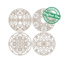 DXF, SVG files for laser Opening cover Box with ornate filigree frame, four Different designs hand carved mandala, Glowforge ready