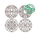 DXF, SVG files for laser Opening cover Box with ornate filigree frame, four Different designs hand carved mandala, Glowforge ready