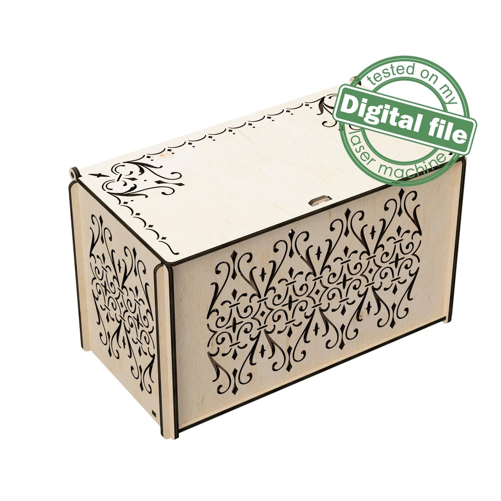 DXF, SVG files for laser Openwork carved Box with opening cover, Mother day gift, Vector project, Glowforge, Material 1/8'' (3.2 mm)