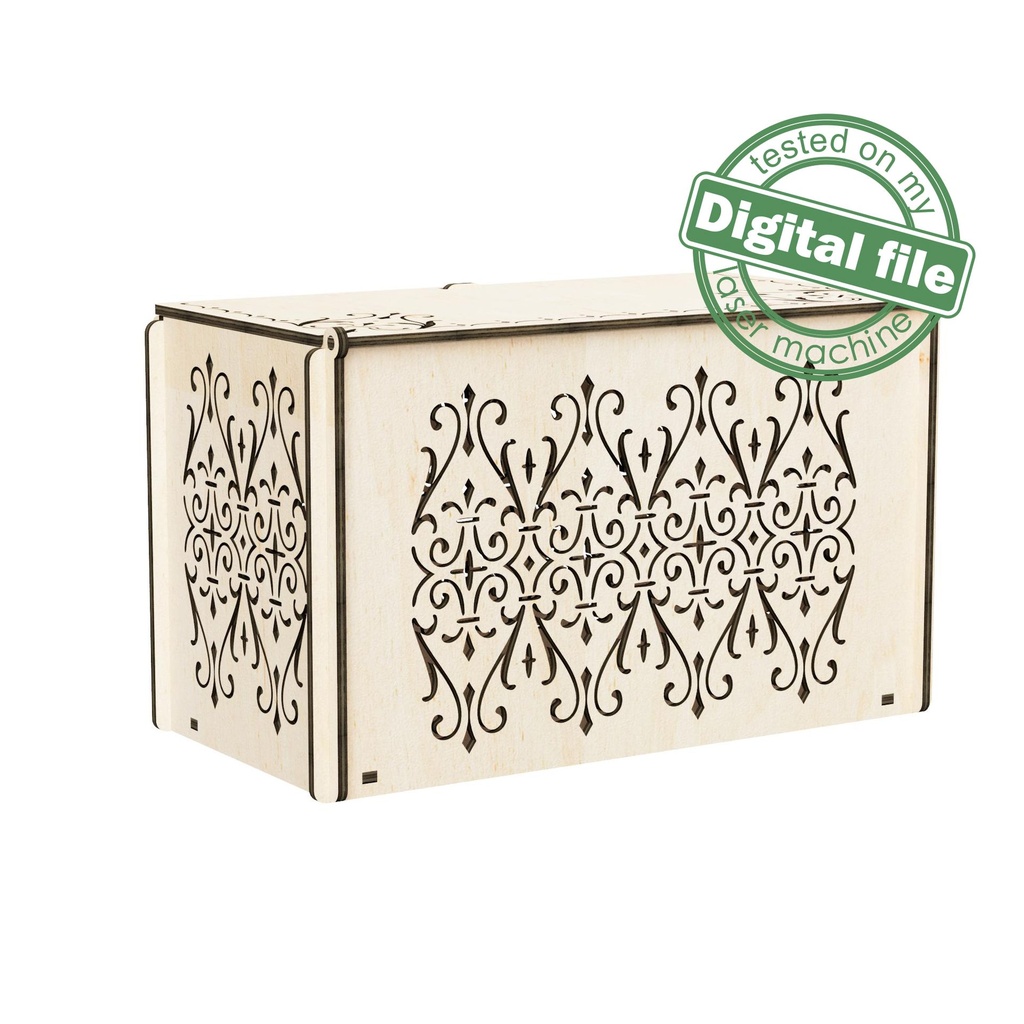 DXF, SVG files for laser Openwork carved Box with opening cover, Mother day gift, Vector project, Glowforge, Material 1/8'' (3.2 mm)